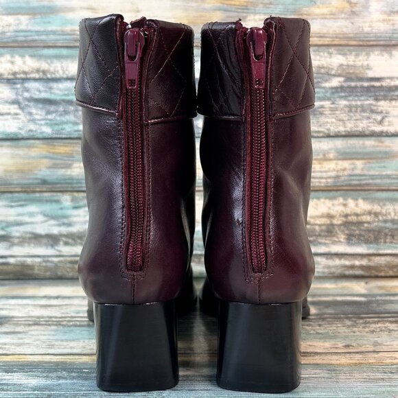 Talbots Boots Womens Size 6 Burgundy Leather Ankle Block Heel Zip Dress Workwear - Picture 6 of 13
